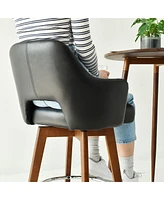 Maison Boucle 360° Swivel Armrest Faux Leather Counter Height Barstool Combine with Rubberwood Legs-Maison Boucle