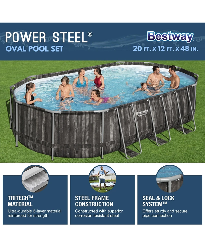 Bestway Power Steel 20' x 12' x 48" Oval Above Ground Outdoor Swimming Pool Set