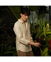 Men's Khaki Beige Curve-Lined Shirt