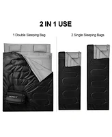 Double 2 Person Sleeping Bag Waterproof w/ 2 Pillows Camping Queen Size Xl
