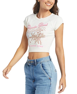 Roxy Juniors' Paradise Bound Ribbed Cropped Graphic T-Shirt