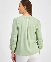 Style & Co Petite Shine Embroidered Tassel-Tie Top, Created for Macy's