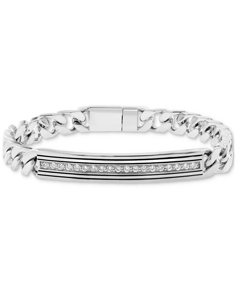 Effy Men's Zircon Horizontal Bar Cuban Chain Link Bracelet (7/8 ct. t.w.) in Sterling Silver