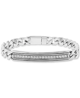 Effy Men's Zircon Horizontal Bar Cuban Chain Link Bracelet (7/8 ct. t.w.) in Sterling Silver