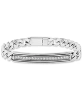 Effy Men's Zircon Horizontal Bar Cuban Chain Link Bracelet (7/8 ct. t.w.) in Sterling Silver