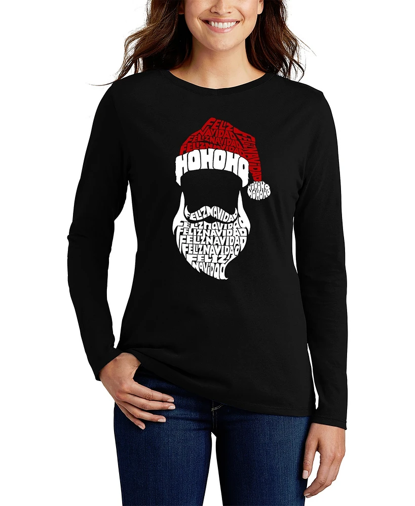 La Pop Art Women's Feliz Navidad Santa Claus Word Long Sleeve T-Shirt