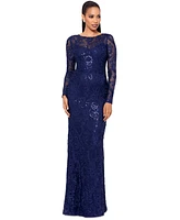 Betsy & Adam Women's Sequined Lace Long-Sleeve Gown