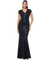 Betsy & Adam Women's Sequined Lace Cap-Sleeve Gown