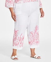 Charter Club Plus Linen Embroidered Cropped Pants, Exclusively at Macy's