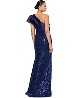 Betsy & Adam Women's Sequined Lace One-Shoulder Gown