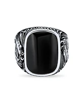 Bling Jewelry Natural Black Onyx Equestrian Stallion Horse Ring Sterling Silver