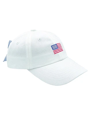 Bits & Bows Girls American Flag Bow Baseball Hat in White