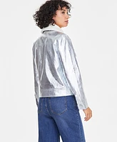 On 34th Women's Solid Metallic Faux-Leather Jacket with Removable Faux-Sherpa Collar, Exclusively at Macy's