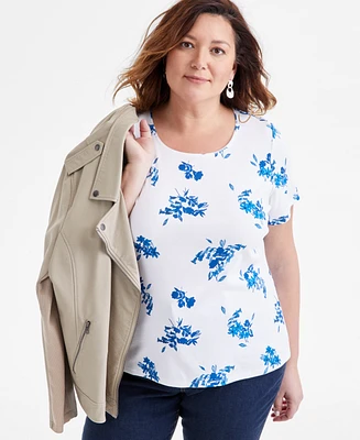 Style & Co Plus Printed Scoop-Neck T-Shirt, Exclusively at Macy's