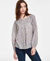 Lucky Brand Women's Smocked Long-Sleeve Blouse