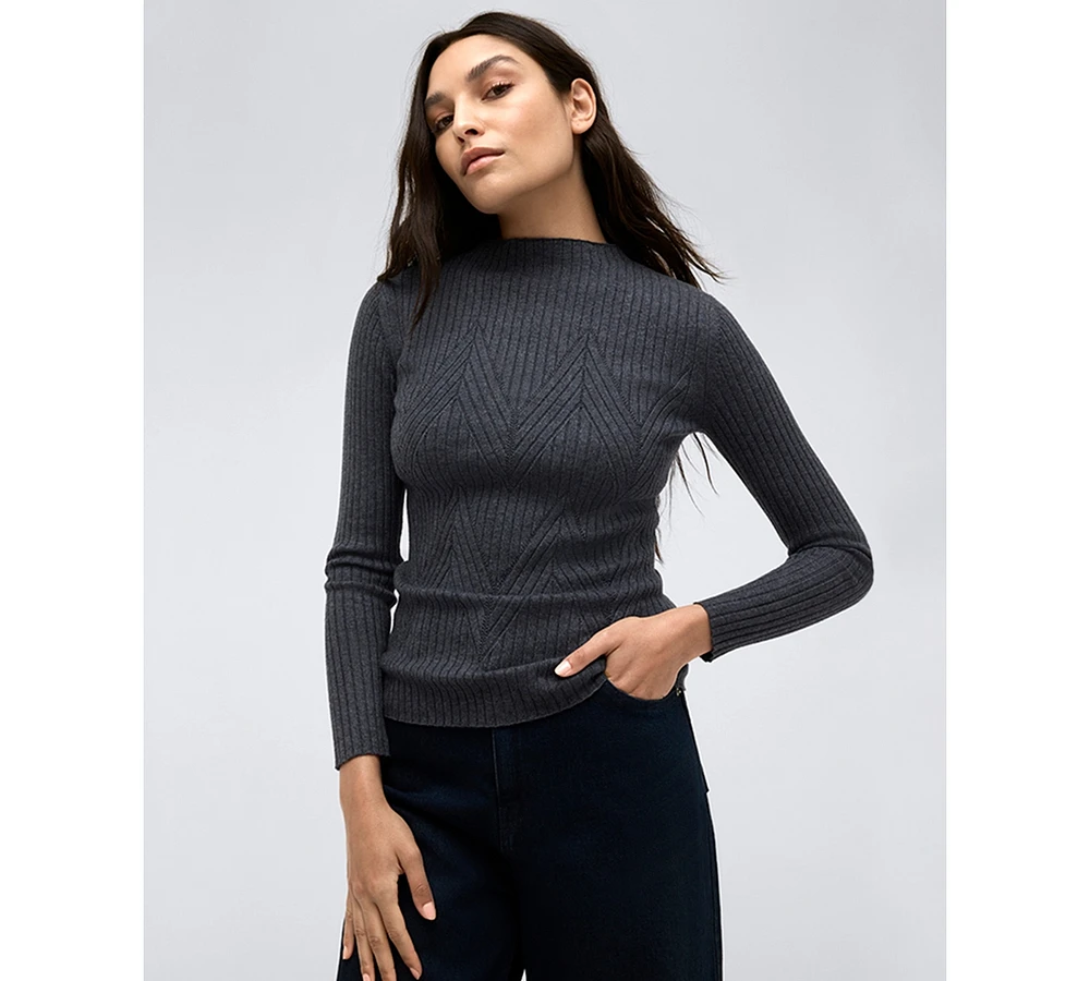 Kenneth Cole Women's Rib-Knit Chevron-Stitch Sweater