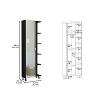 Depot E-shop Venus Mirror Linen Single Door Cabinet, Five External Shelves