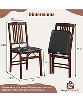 Gymax Folding Dining Chairs Set of 2 w/Padded Seat Rubber Wood Frame for Dining Room