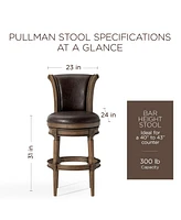 Maven Lane Pullman Bar Stool in Walnut Finish with Marksman Saddle Leather