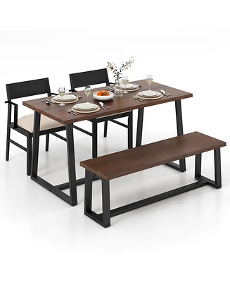 Costway 4 Pieces Dining Table Set Kitchen Table with 2 Armchairs & 1 Bench for 4