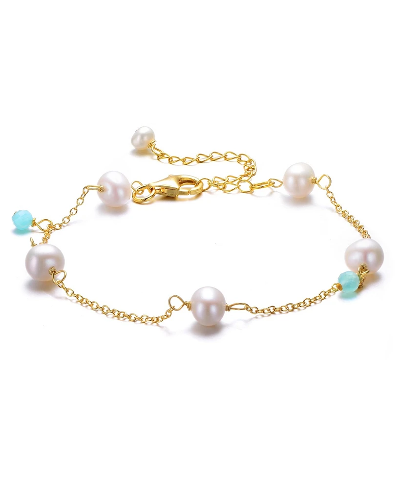 Rachel Glauber 14K Gold Plated Bracelet with Lustrous Pearls