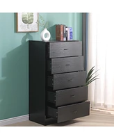 Sugift 5 Drawer Dresser Modern Wood Chest of Drawers for Bedroom