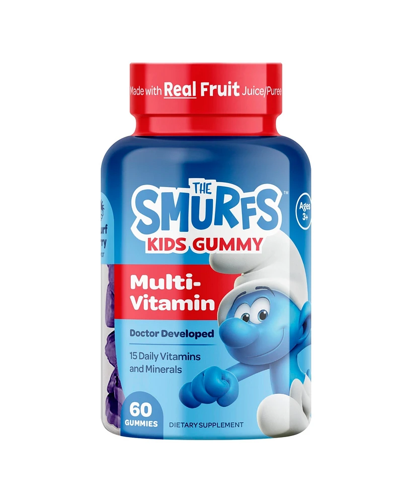 Smurfs Multivitamin Kids Vitamin Gummies, Includes 15 Daily Vitamins & Minerals Berry Flavored, 60ct