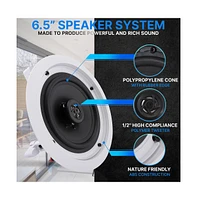 Pyle 6.5'' In-Wall / In-Ceiling Speakers, 2-Way Flush Mount Home Speaker Pair, 200 Watt