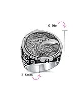 Bling Jewelry Patriotic Usa Bird Eagle Head Coin Ring Oxidized .925 Sterling Silver