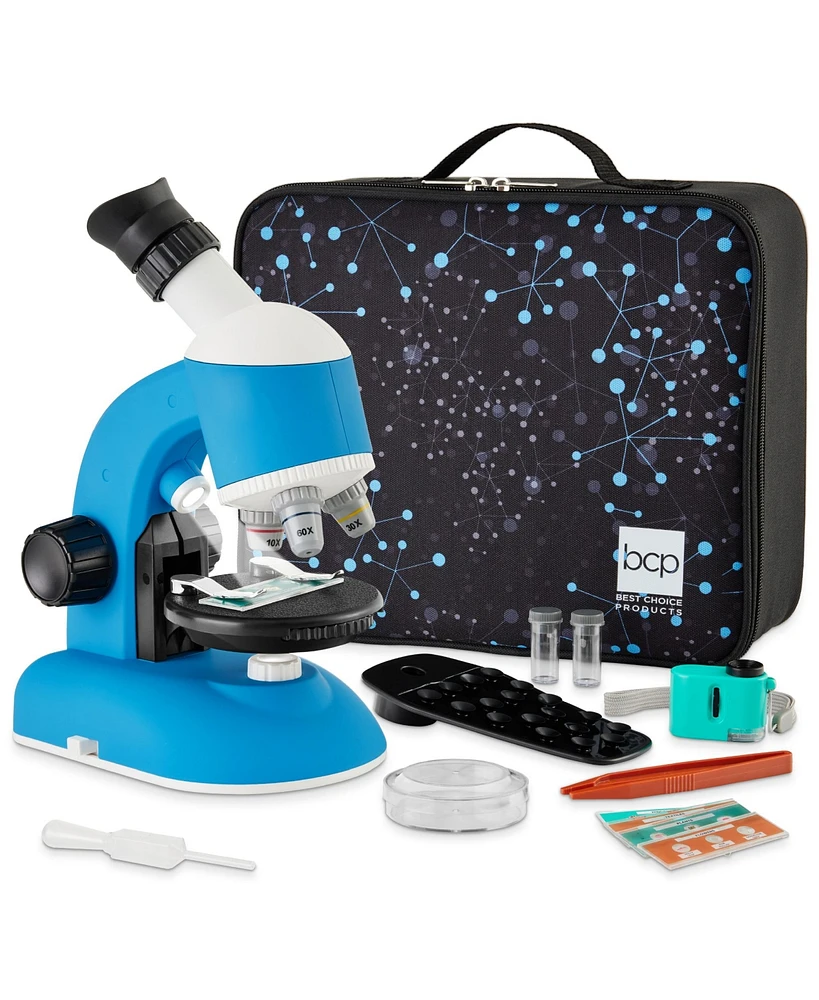 Best Choice Products Kids 30-Piece Microscope Stem Set w/ Carrying Case, Up To 1200x Zoom