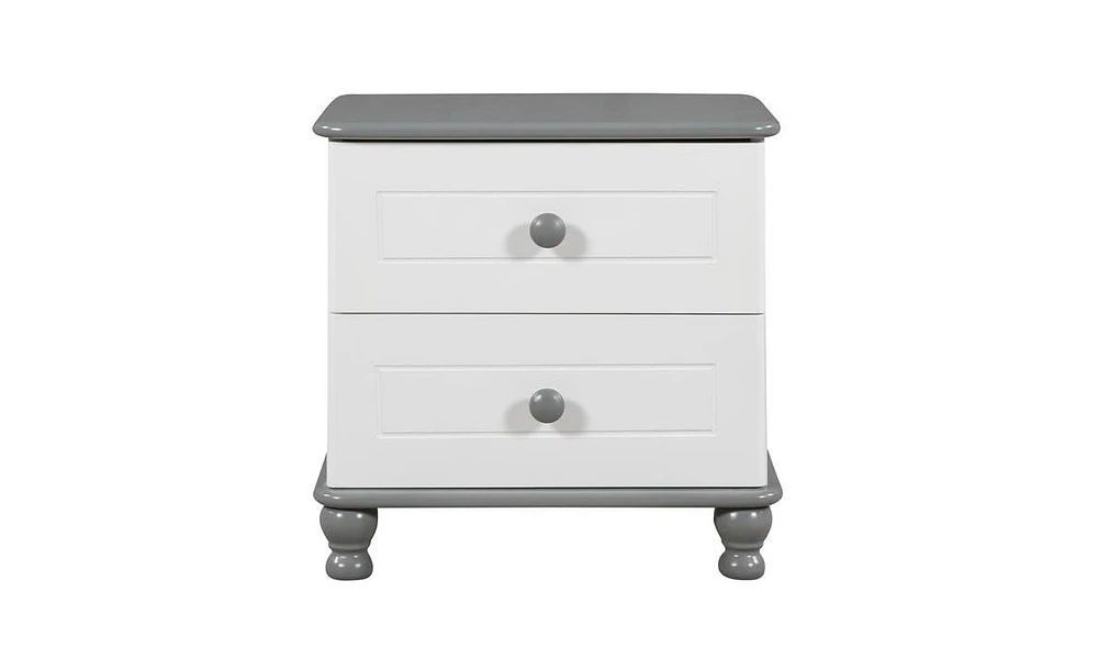 Slickblue Wooden Kids' Nightstand with 2 Drawers, White & Grey End Table for Bedroom