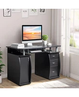 Slickblue Portable Computer Desk – Black Pb Wood, 15mm, with 1 Door and 3 Drawers