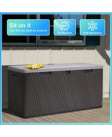 Aoodor 85 Gallon Deck Box, Lockable Storage Uv Resistant Container with Hydraulic Rods for Patio Furniture Outdoor Cushions, Garden Tools and Sports E