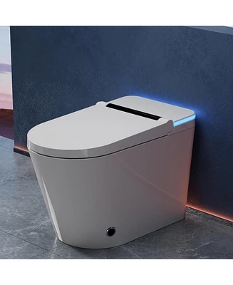 Lalahoo Smart Toilet with Tank, Auto open & close, Heated seat, Foot Sensor Flush, Built-in Booster Pump, Powerful Flushing, Modern Toilets with Led D