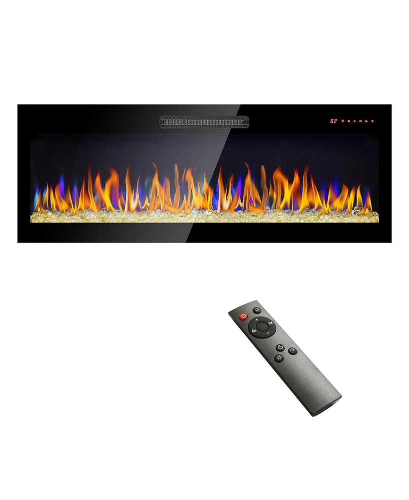 Mondawe 50Inch Recessed Ultra Thin Tempered Glass Front Wall Mounted Electric Fireplace With Remote