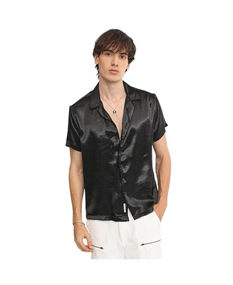 Men's Midnight Black Solid Satin Shirt