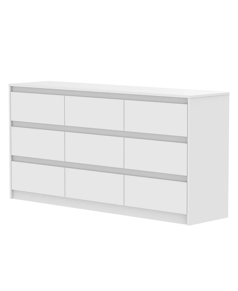 Homsee Silver Wood 9-Drawer Dresser Modern Style with Mirrored Drawers