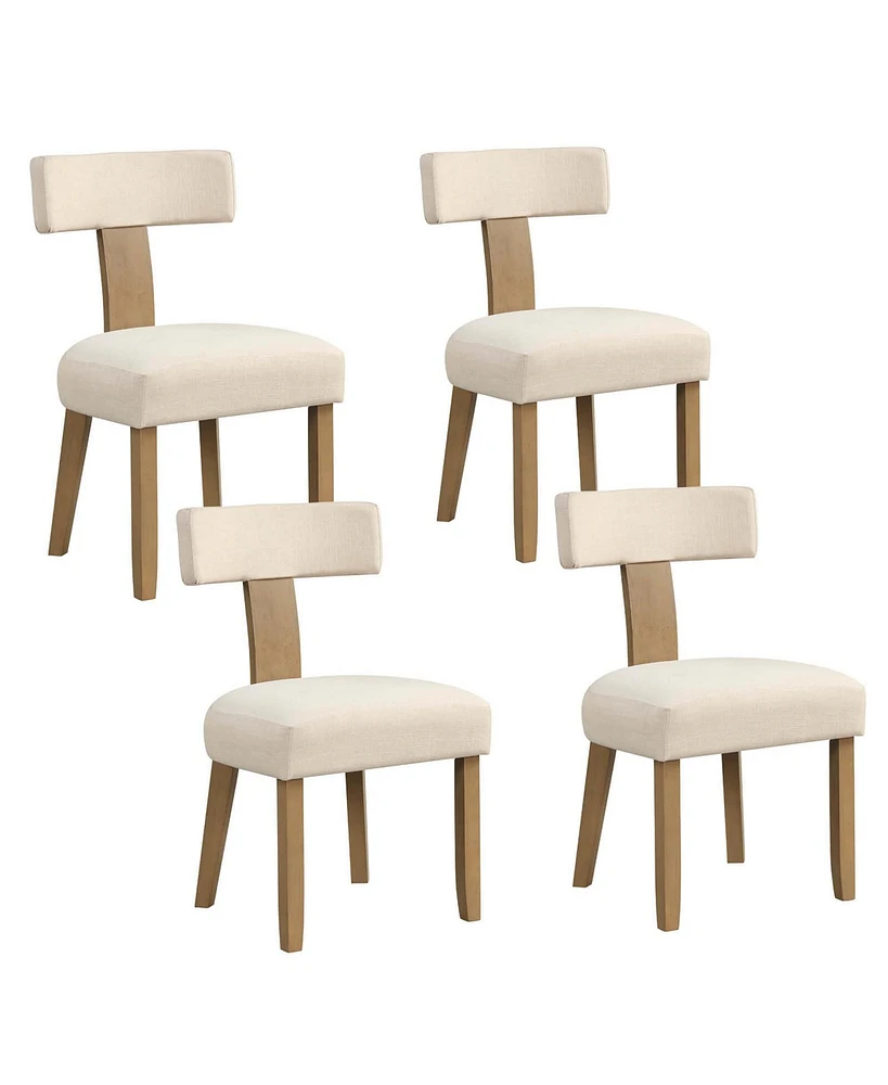 Set of 4 Armless Dining Chairs with Curved Backrests & Padded Seat Cushions