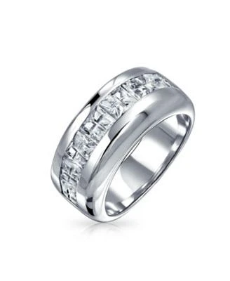 Bling Jewelry Channel Set Cubic Zirconia Cz Invisible Cut Eternity Band Sterling Silver 9MM