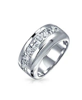 Bling Jewelry Channel Set Cubic Zirconia Cz Invisible Cut Eternity Band Sterling Silver 9MM