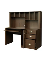 Slickblue Walnut Home Office Computer Desk with Hutch – Functional and Stylish