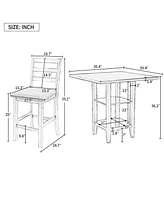 Slickblue 5-Piece Wooden Counter Height Dining Set with Padded Chairs and Convenient Storage Shelves