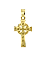 Bling Jewelry Solid 14K Yellow Real Gold Etched Saying God Is Love Celtic Irish Viking Religious Cross Pendant Necklace For Women No Chain