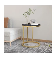 vidaXL Side Table Gold and Marble 17.7" Tempered Glass