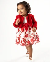 Rare Editions Baby Girl Embroidered Faux Fur Social Dress, 2-Piece Set