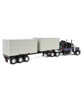 First Gear 1/64 Black Peterbilt 389 63" Mid-Roof Sleeper w/ 2 20' Container Chassis