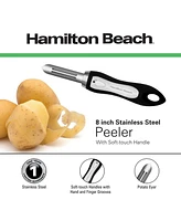 Hamilton Beach Peeler Stainless Steel 8in soft touch handle, Vegetable Peeler Ergonomic Handle for Safety and Control & Sharp Blade, Great for Apples,