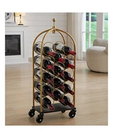 Kings Brand Furniture Luggage Cart Wine Rack, Freestanding Floor Metal Wine Rack, Wine Bottle Holders Stands (Gold/Black)