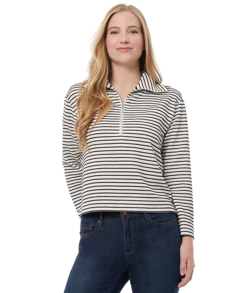 Jones New York Women's Metallic-Stripe Quarter-Zip Top