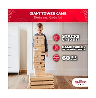 Swooc Giant Tower Game with Storage Crate / Outdoor Game Table Set | 60 Large Blocks | Jumbo Lawn Games | Big Yard Game